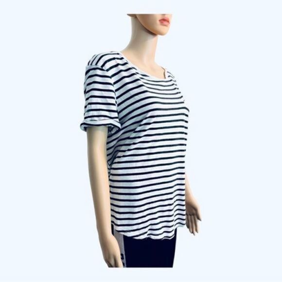 𝅺H &M Basic retro shirt/top vertical stripes white/black Women M - Picture 4 of 12